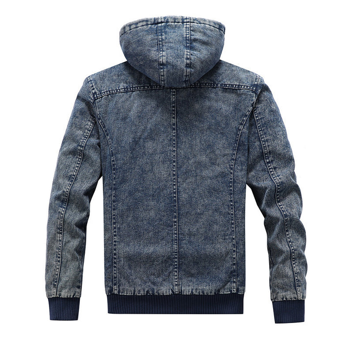 Men's Utility Denim Jacket with Hood and Thermal Teddy Lining Mune Fashion