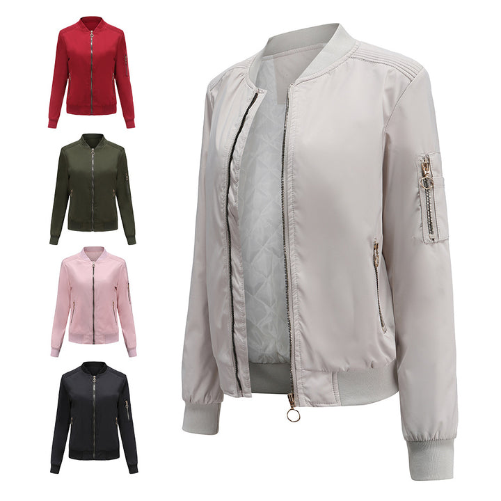 Women's lightweight sporty bomber jacket with ring zipper and arm pocket Mune Fashion