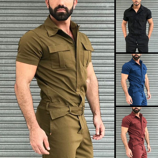 Men's short-sleeve work overall with waist belt and chest pockets Mune Fashion