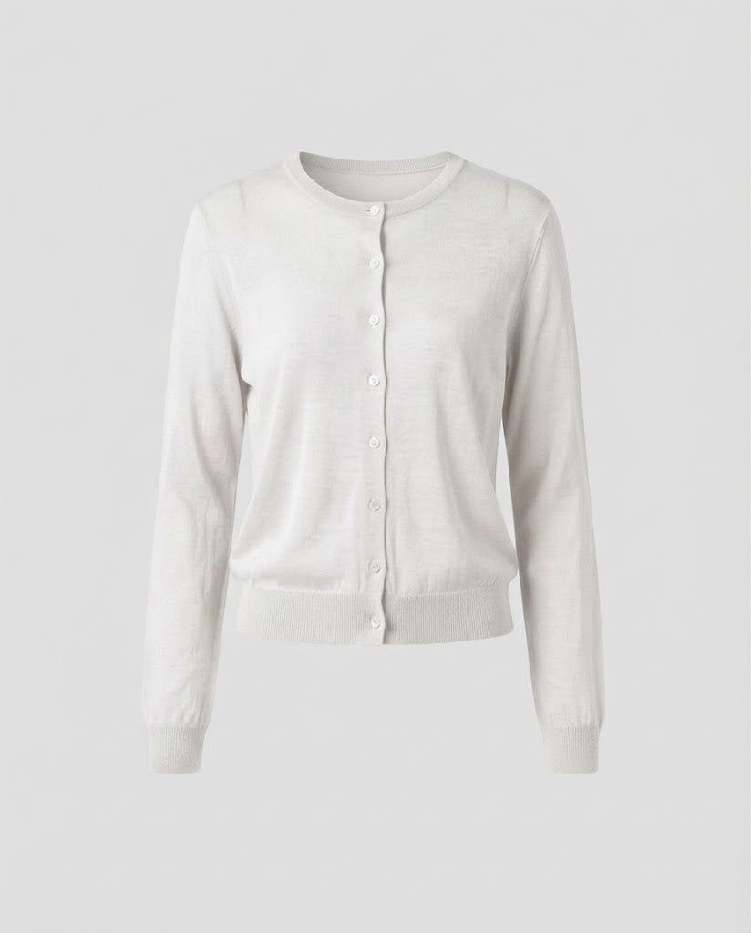 Women Lightweight Fine Knit Cardigan with Fine Button Placket and Round Neckline Mune Fashion