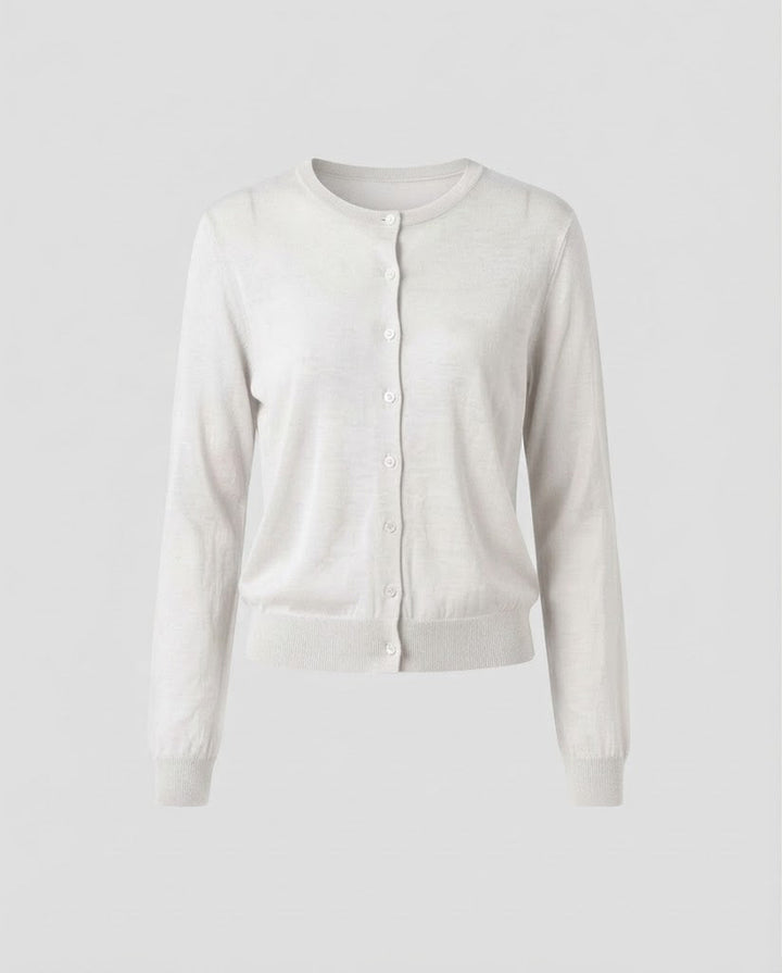 Women Lightweight Fine Knit Cardigan with Fine Button Placket and Round Neckline Mune Fashion