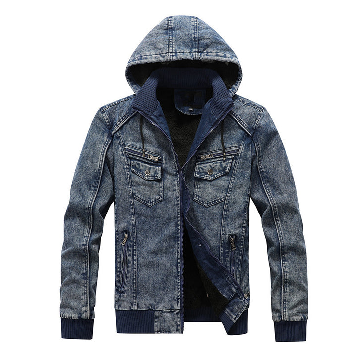 Men's Utility Denim Jacket with Hood and Thermal Teddy Lining Mune Fashion