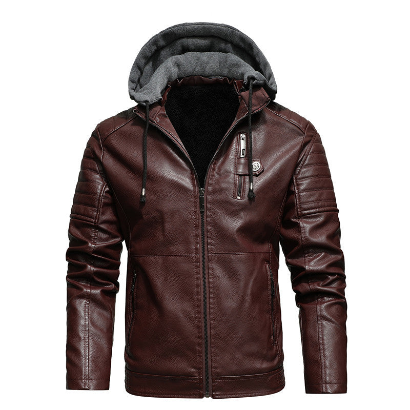 Men's biker jacket made of faux leather with teddy lining and hood insert Mune Fashion
