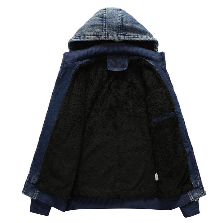 Men's Utility Denim Jacket with Hood and Thermal Teddy Lining Mune Fashion