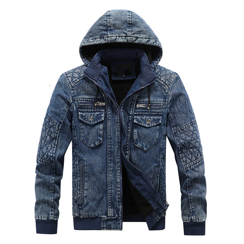 Men's denim jacket with hood and teddy lining in washed vintage look Mune Fashion