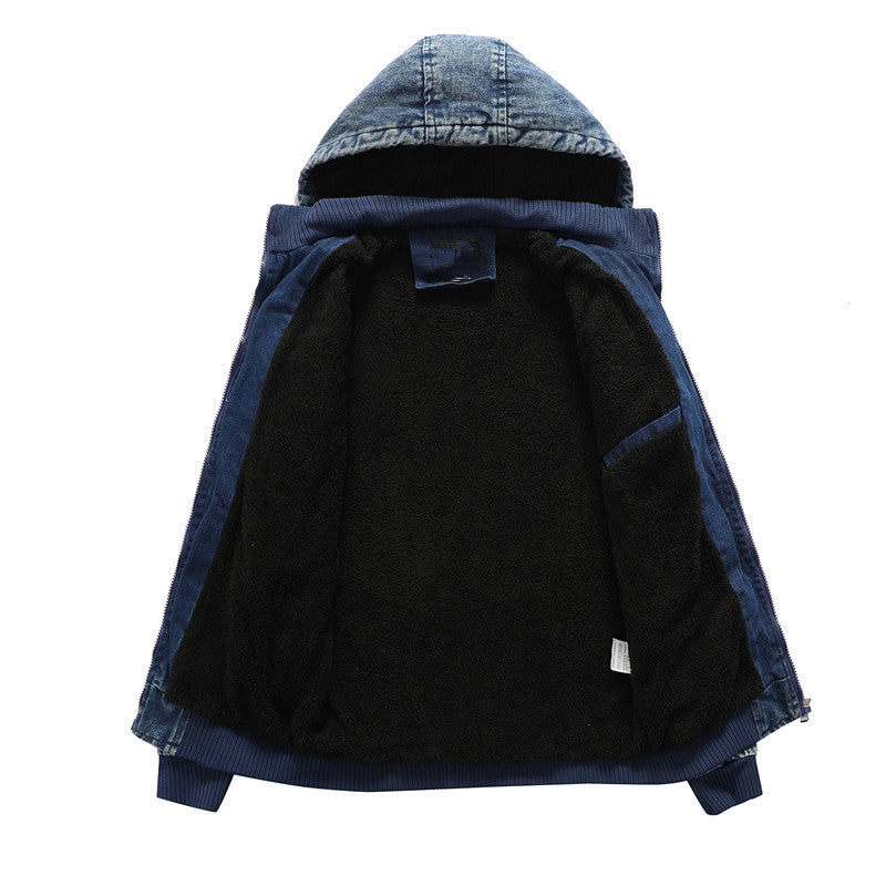 Men's denim jacket with hood and teddy lining in washed vintage look Mune Fashion