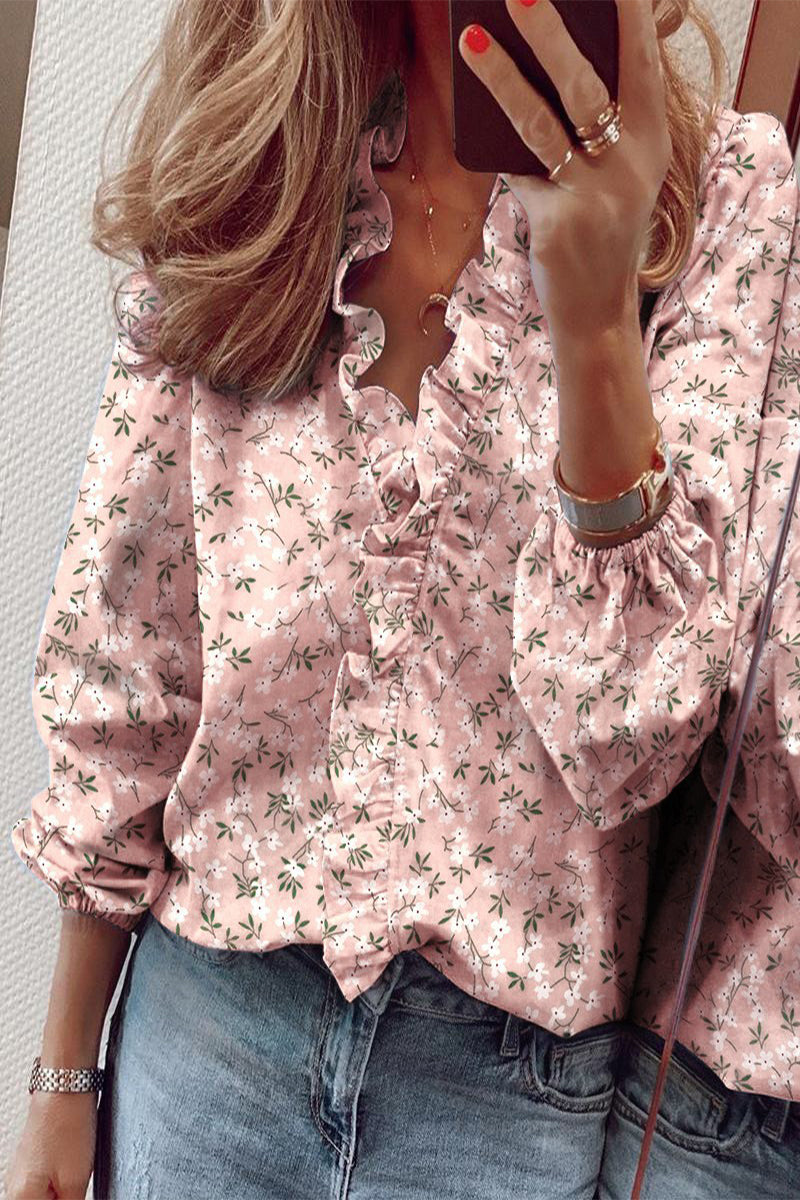 Blouse with long sleeves V-neck and ruffles