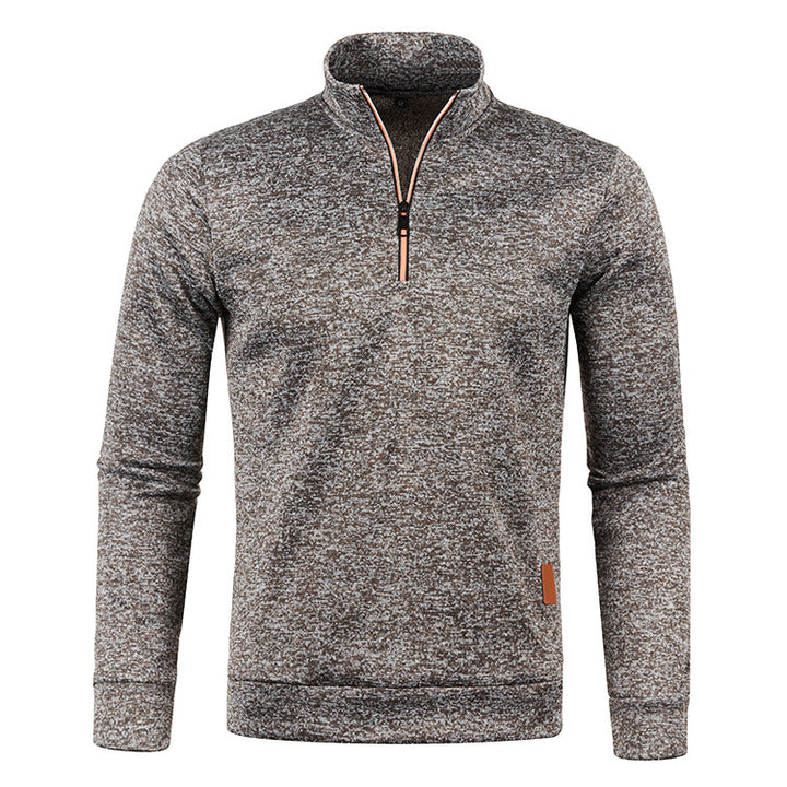 Men's knit sweater with stand-up collar and zipper