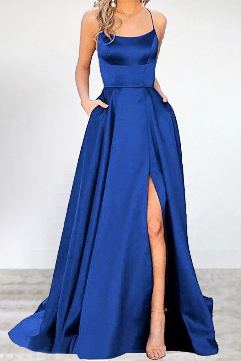 Mune Fashion | Sexy Formal Solid High Split U Neck Evening Dress - 16 Colors