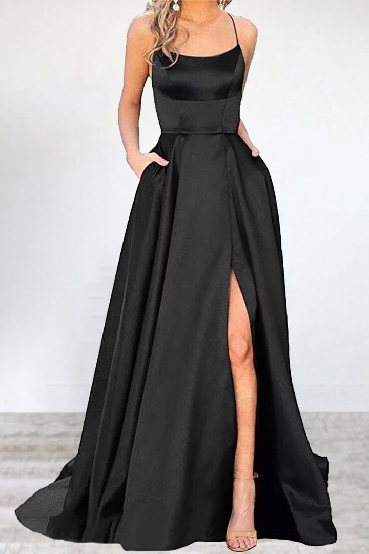 Mune Fashion | Sexy Formal Solid High Split U Neck Evening Dress - 16 Colors