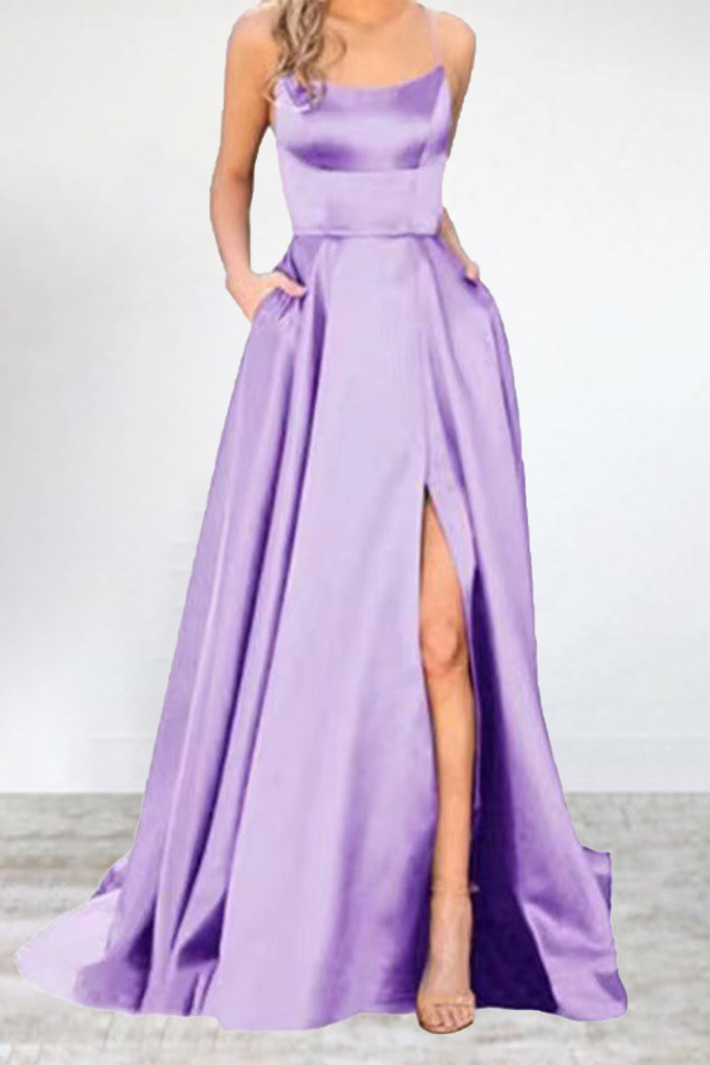 Mune Fashion | Sexy Formal Solid High Split U Neck Evening Dress - 16 Colors