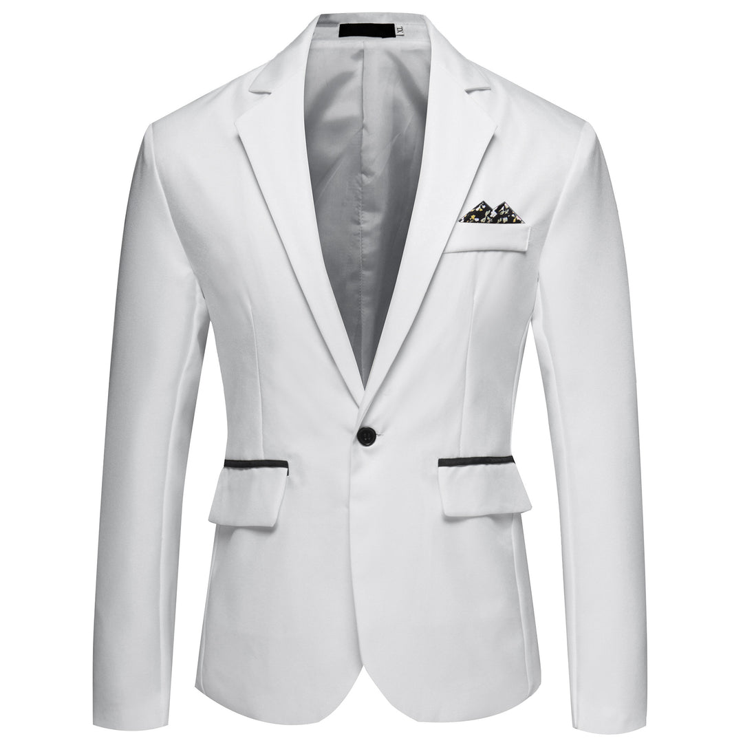 Men's tailored single-button blazer with a slim silhouette, welt pockets, and elegant inner lining processing Mune Fashion