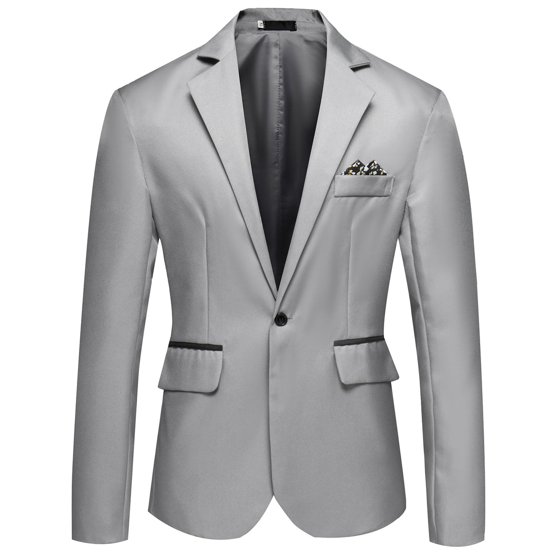 Men's tailored single-button blazer with a slim silhouette, welt pockets, and elegant inner lining processing Mune Fashion