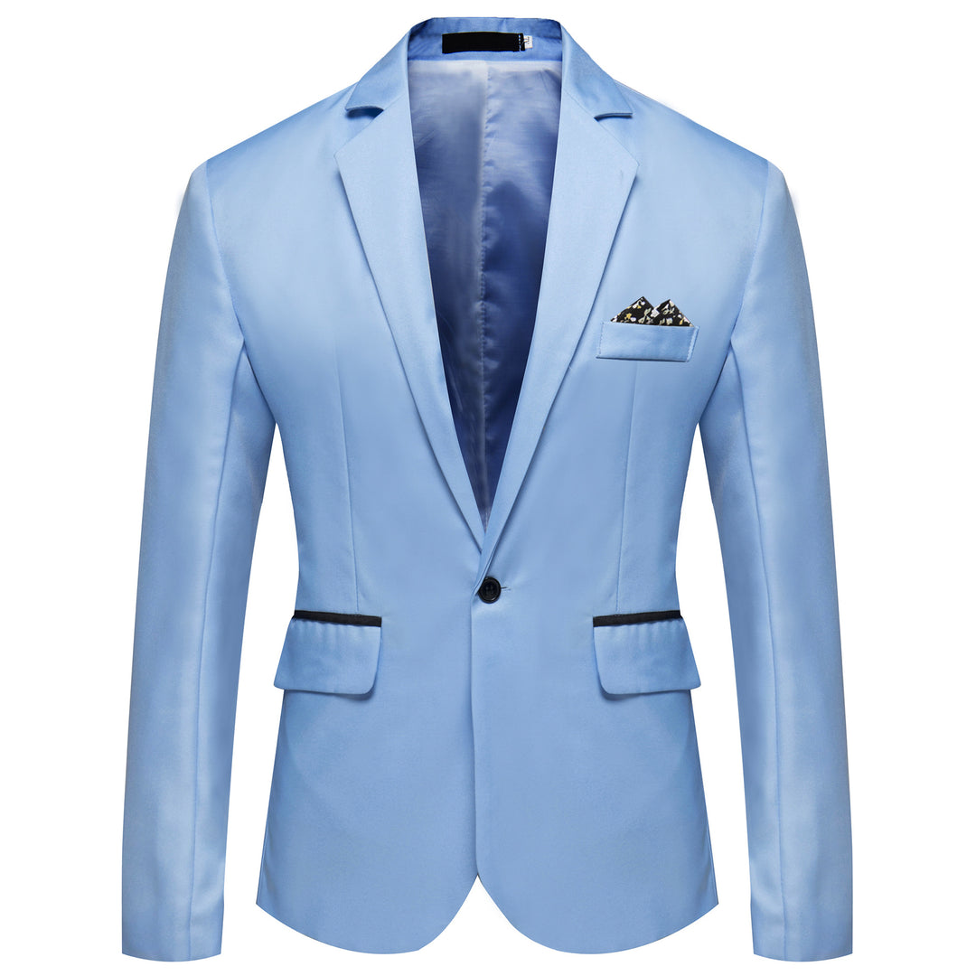 Men's tailored single-button blazer with a slim silhouette, welt pockets, and elegant inner lining processing Mune Fashion