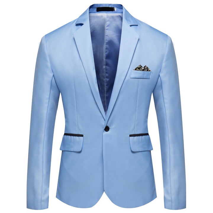 Men's tailored single-button blazer with a slim silhouette, welt pockets, and elegant inner lining processing Mune Fashion
