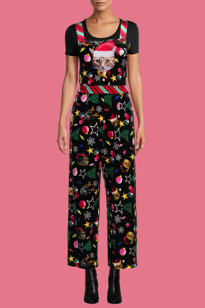 Mune | Casual Wapiti Snowflake Christmas Tree Printed Patchwork Square Collar Loose Overalls