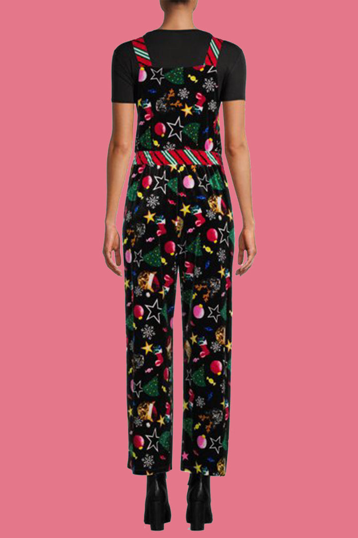Mune | Casual Wapiti Snowflake Christmas Tree Printed Patchwork Square Collar Loose Overalls