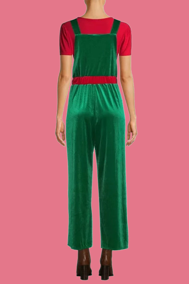 Mune | Casual Wapiti Snowflake Christmas Tree Printed Patchwork Square Collar Loose Overalls
