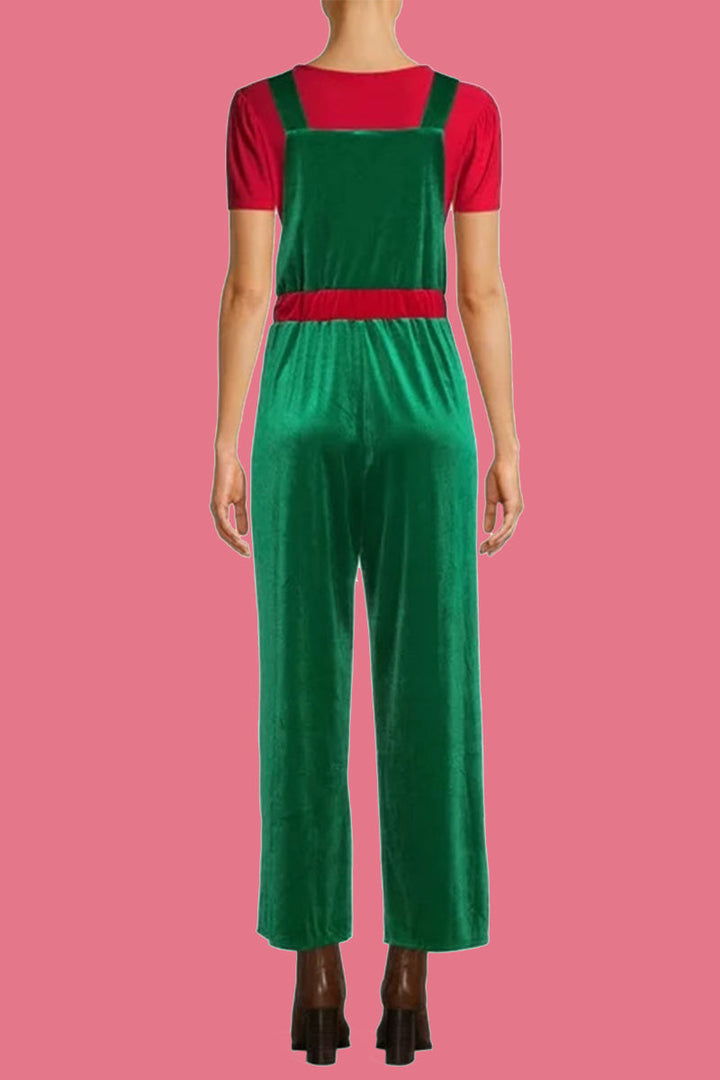 Mune | Casual Wapiti Snowflake Christmas Tree Printed Patchwork Square Collar Loose Overalls