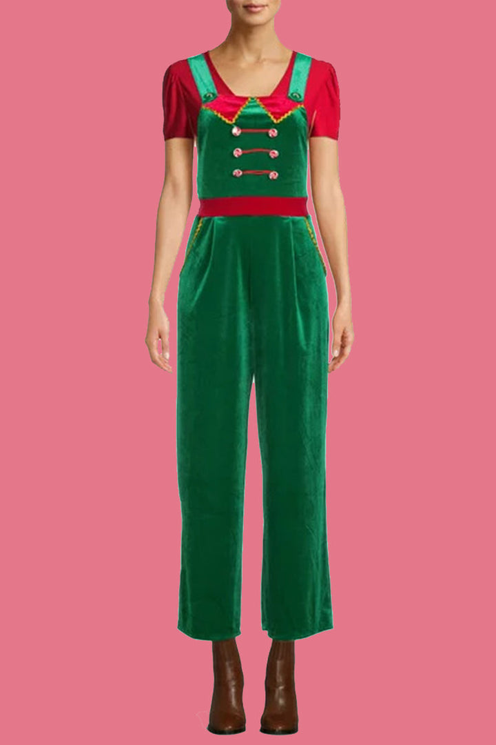 Mune | Casual Wapiti Snowflake Christmas Tree Printed Patchwork Square Collar Loose Overalls