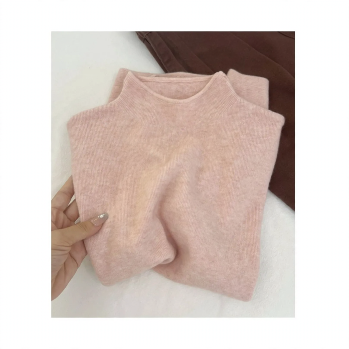 Women's knitted sweater, stand-up collar, simple design