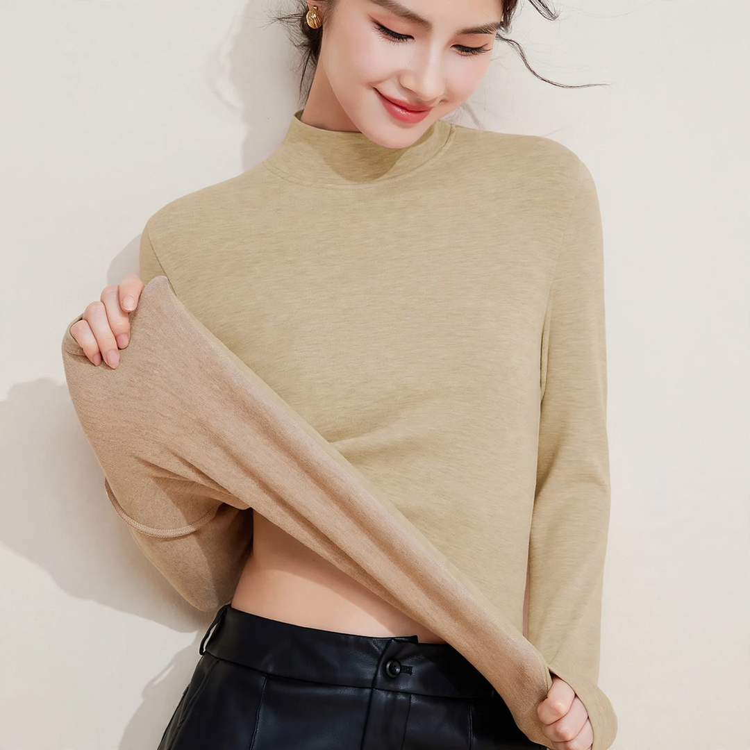 Women's thermal undershirt with stand-up collar, lined