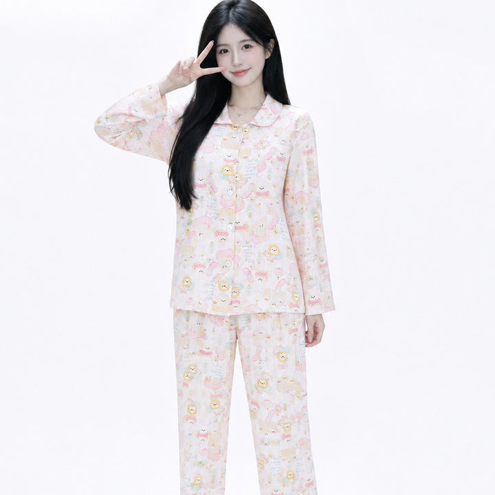 Cotton pajamas for women, long-sleeved, with cartoon motif