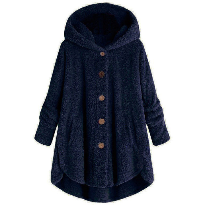 Ladies plush jacket with button placket, asymmetrical