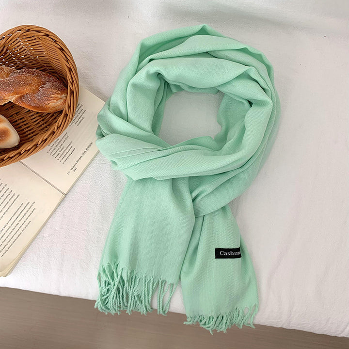 Solid color scarf with fringes, warming