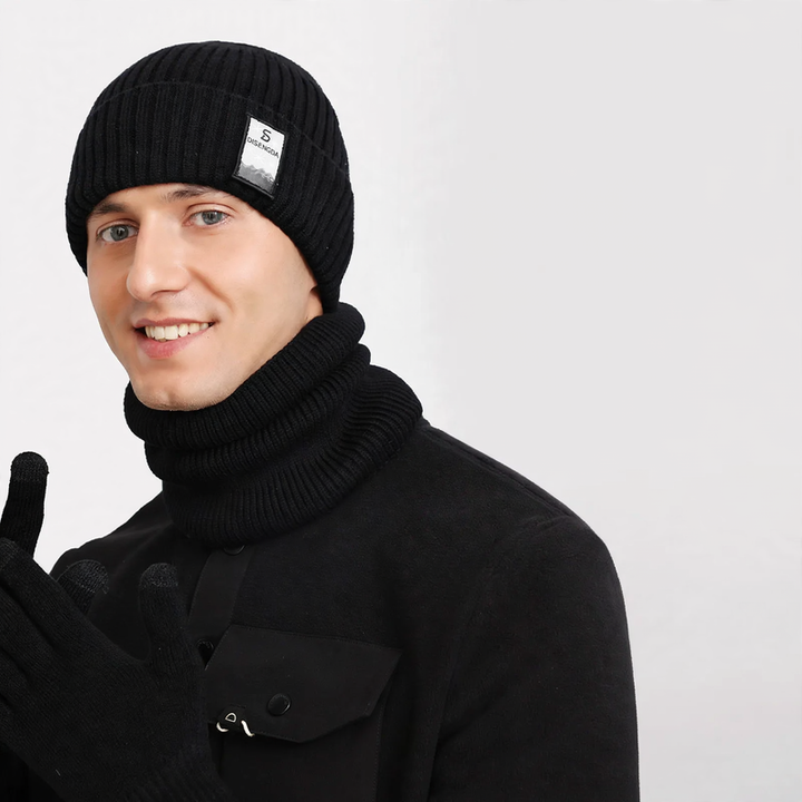 Men's knitted hat, lined, windproof, for winter