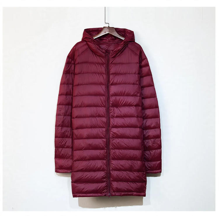 Men's down jacket, mid-length, plus sizes, with hood