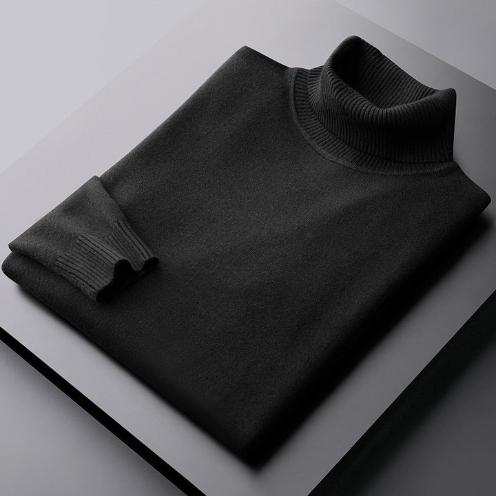 Padded men's knitted sweater with stand-up collar