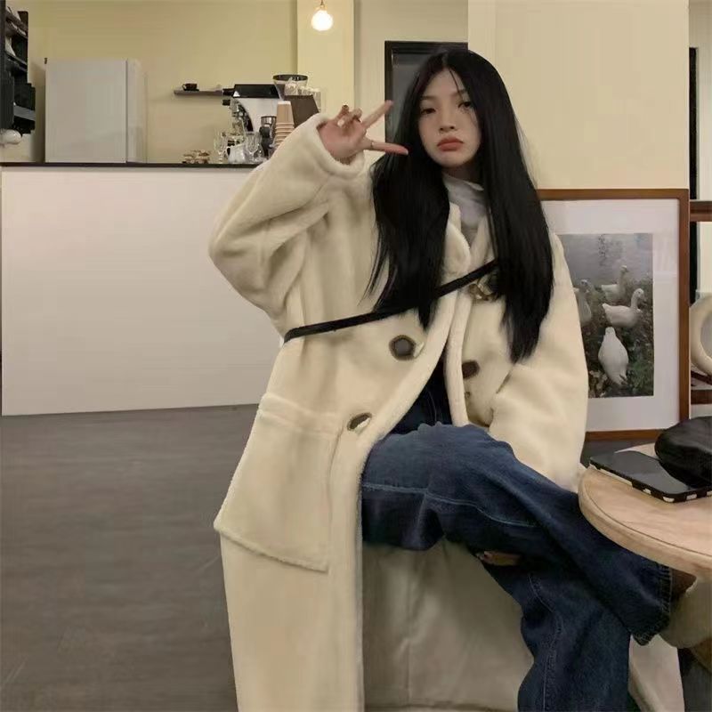 Women’s Lambskin Imitation Coat with Toggle Buttons and Hood