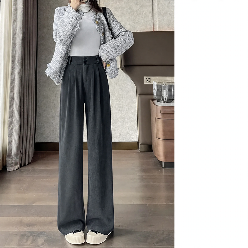Women's corduroy trousers, padded, straight cut