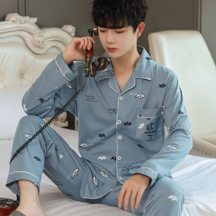 Men's pajamas made of 100% cotton, long-sleeved