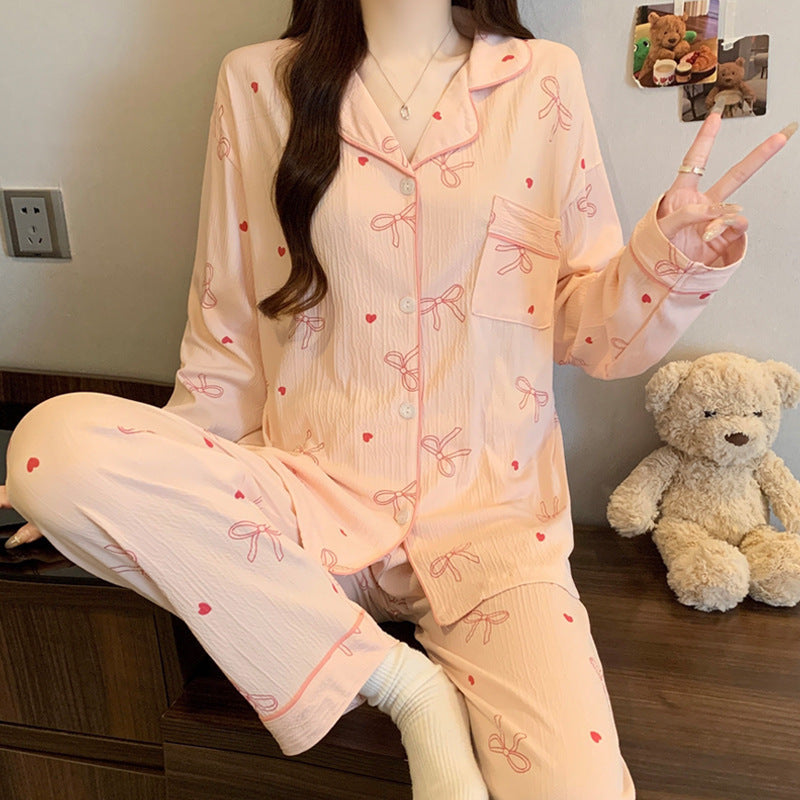 Women's pajamas, long-sleeved, with deer print