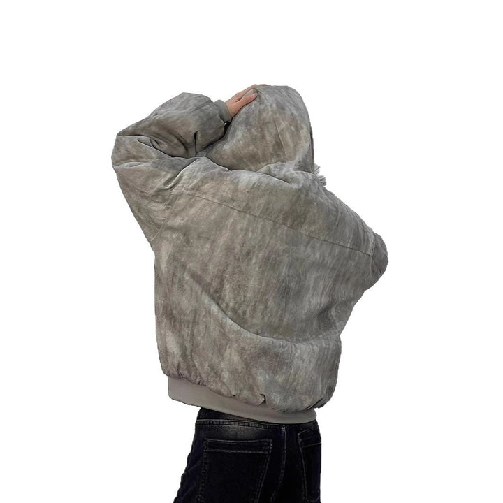 Padded men's winter jacket with hood and faux fur collar