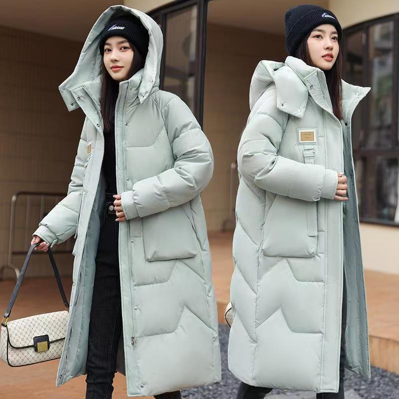 Longer, padded winter coat with hood