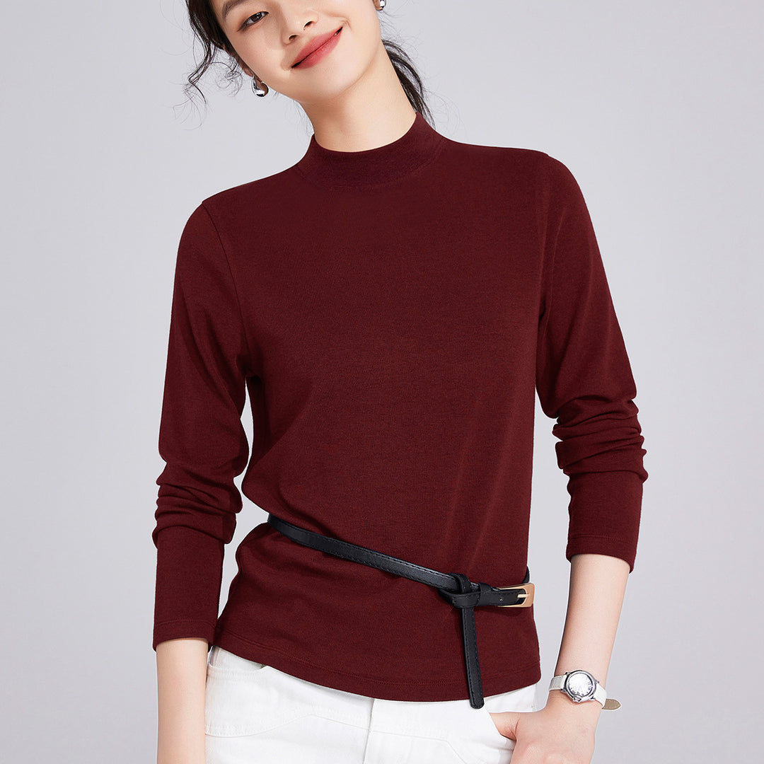 Women’s long-sleeve shirt made of wool blend with stand-up collar