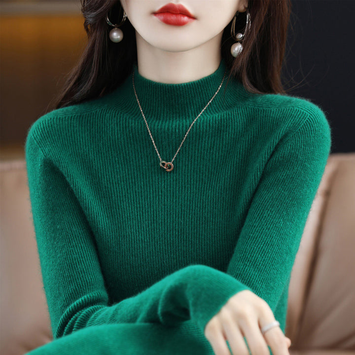 Women's Cashmere Sweater, seamless, 100% wool, stand-up collar