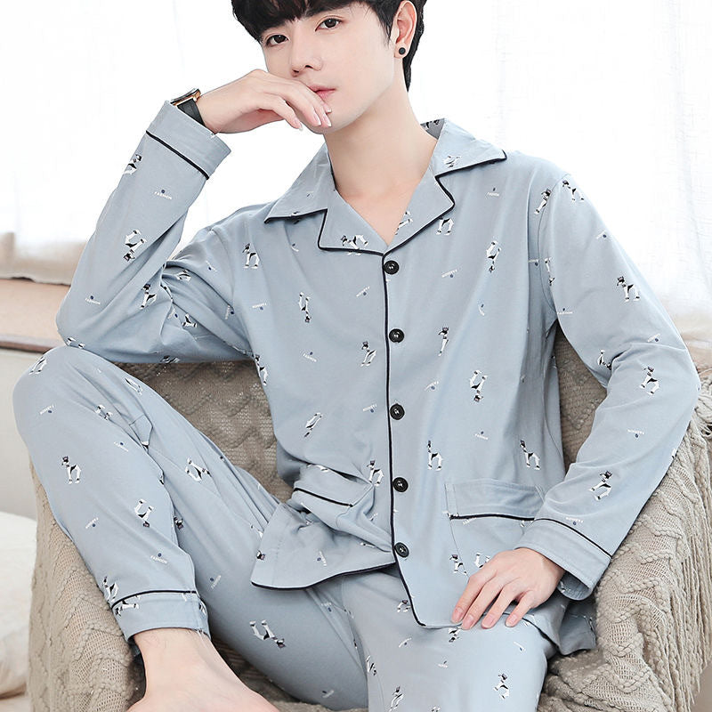 Men's pajamas made of pure cotton, long-sleeved