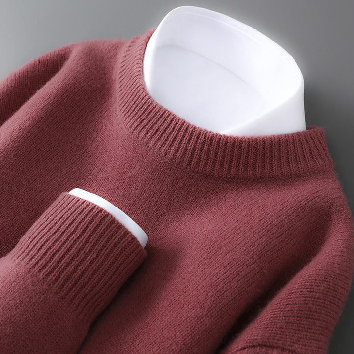 Men's wool sweater, half collar, knitted, loose