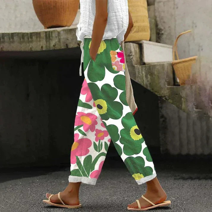 Mune Fashion | Green Pants with Fresh Floral Print