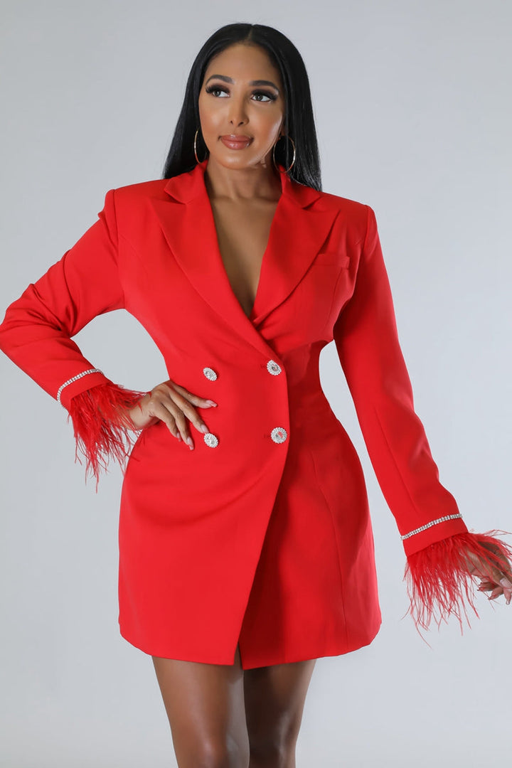 Mune | White Blazer Dress with Feathered Sleeves