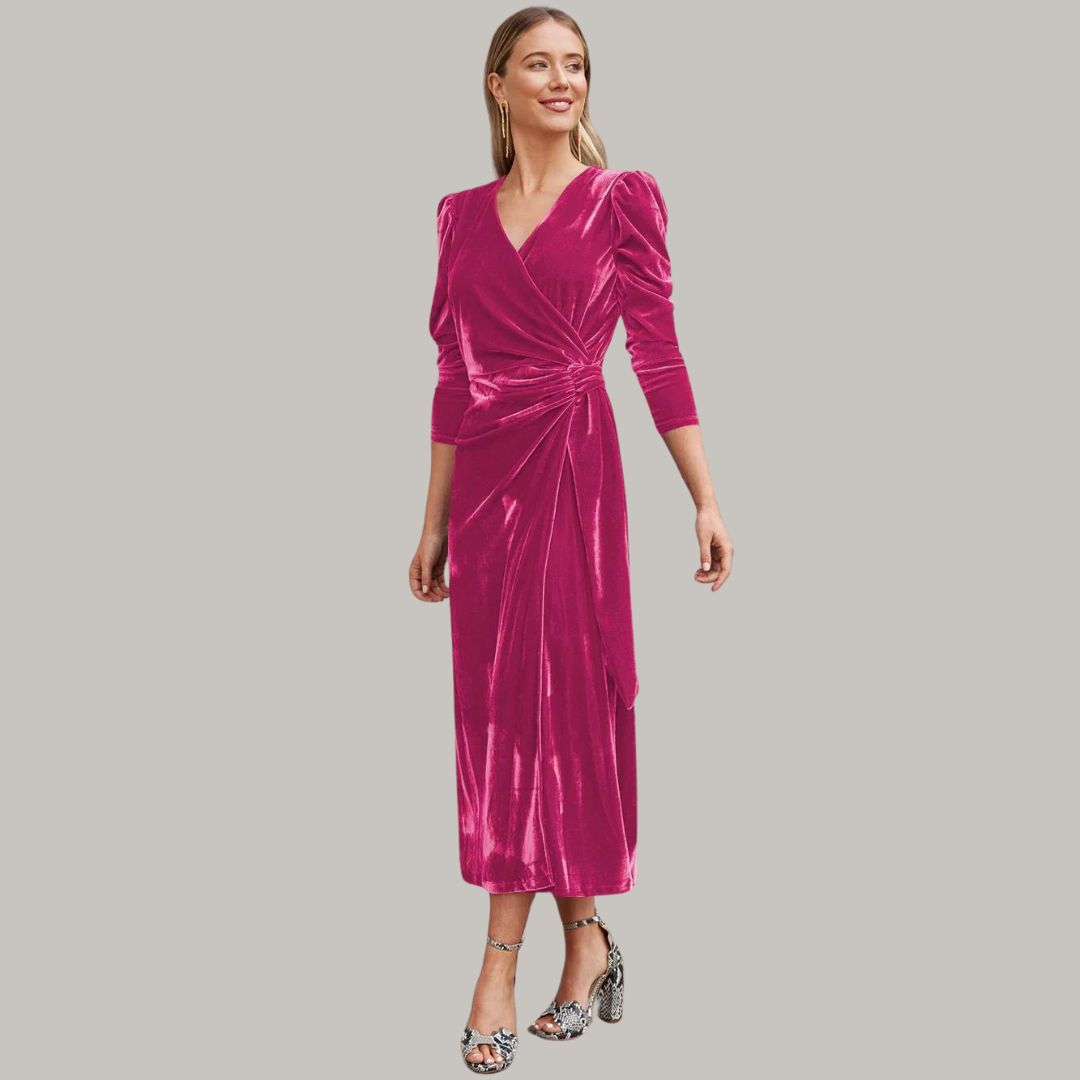 Mune | Midi Portfolio Dress In Velour with Puff Sleeves