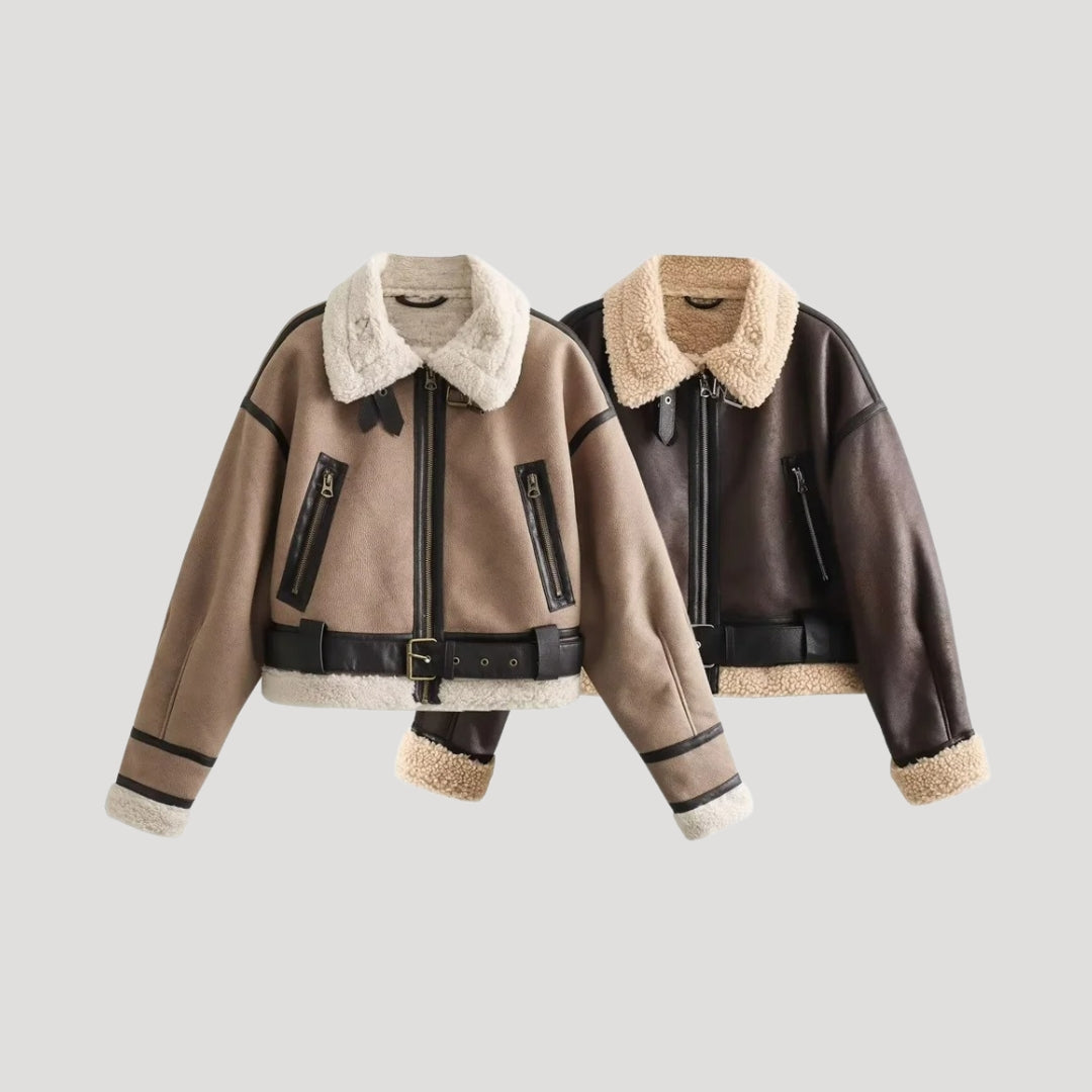 Mune | Women's Aviator Jacket Made of Faux Leather with Shearling Winter Coat
