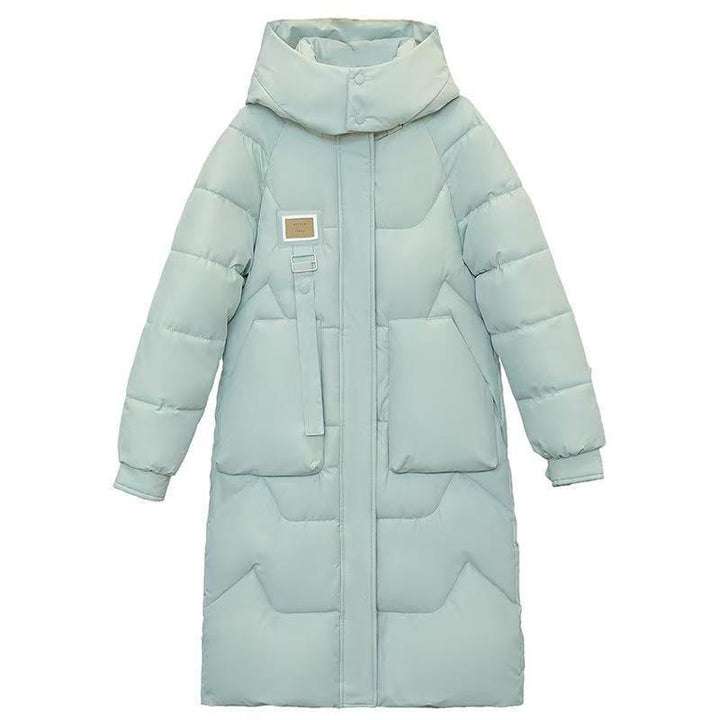 Longer, padded winter coat with hood
