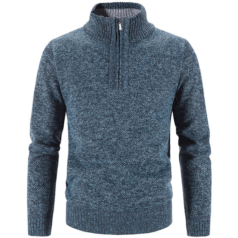 Men's knit sweater with stand-up collar and zipper