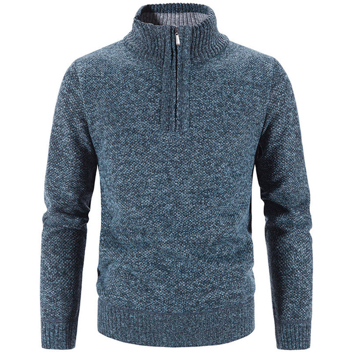 Men's knit sweater with stand-up collar and zipper