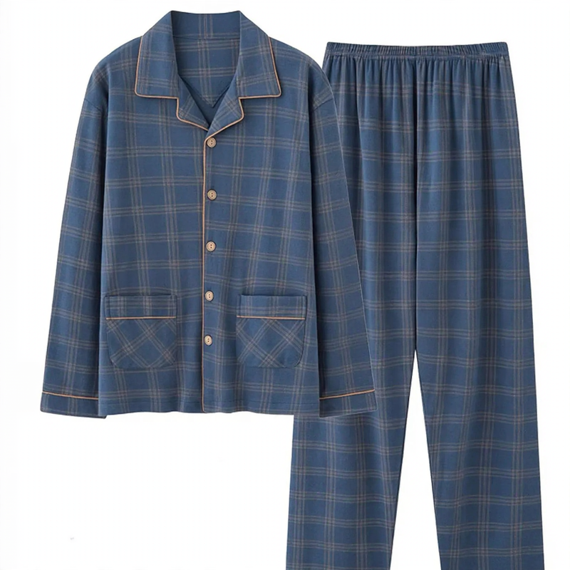 Men's cotton pajama set, long-sleeved, comfortable